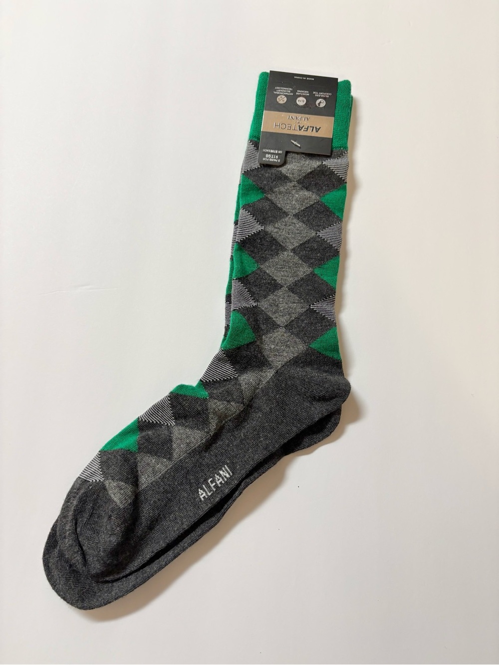 Alfani Men’s Green & Gray Argyle Dress Socks